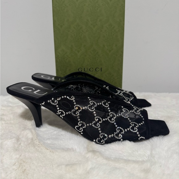 Gucci Black and Silver Women's Heeled Mules - Picture 1 of 6